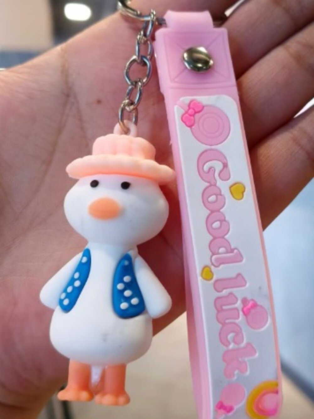 Cute Cartoon Duck Keychain Pink Good Luck Wrist Strap Bag Charm Pendant